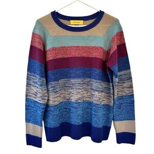 ST. JOHN Multi-Colored Striped Wool Crewneck Knit Sweater L